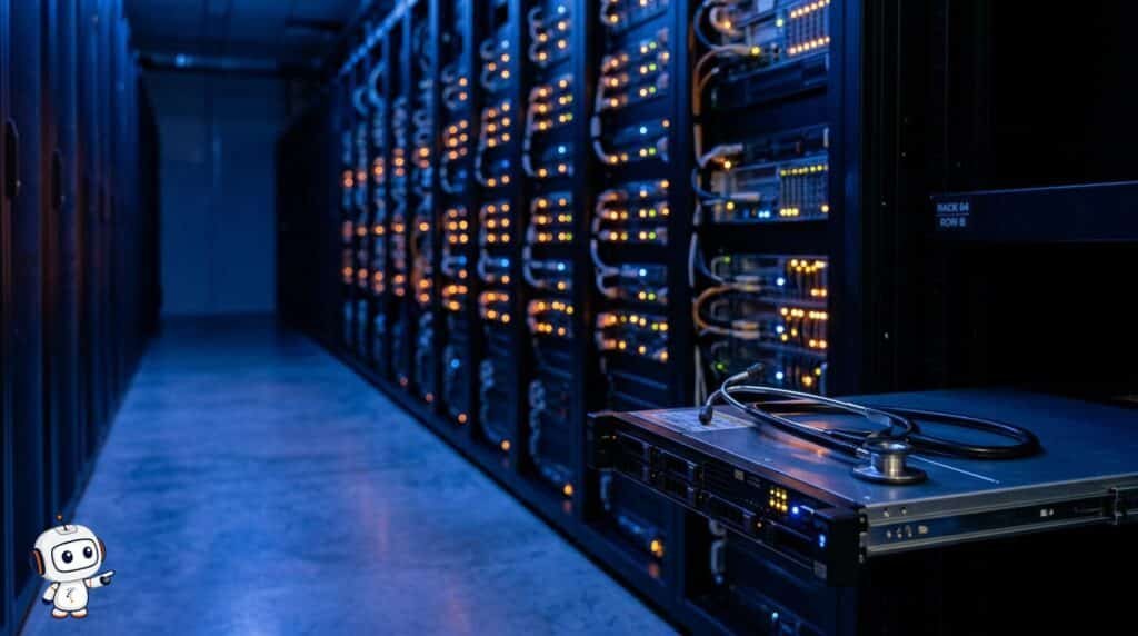 Estetoscopio sobre un servidor en un data center